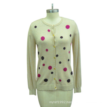 Women Printed Long-Sleeve Cardigan Sweater with Button